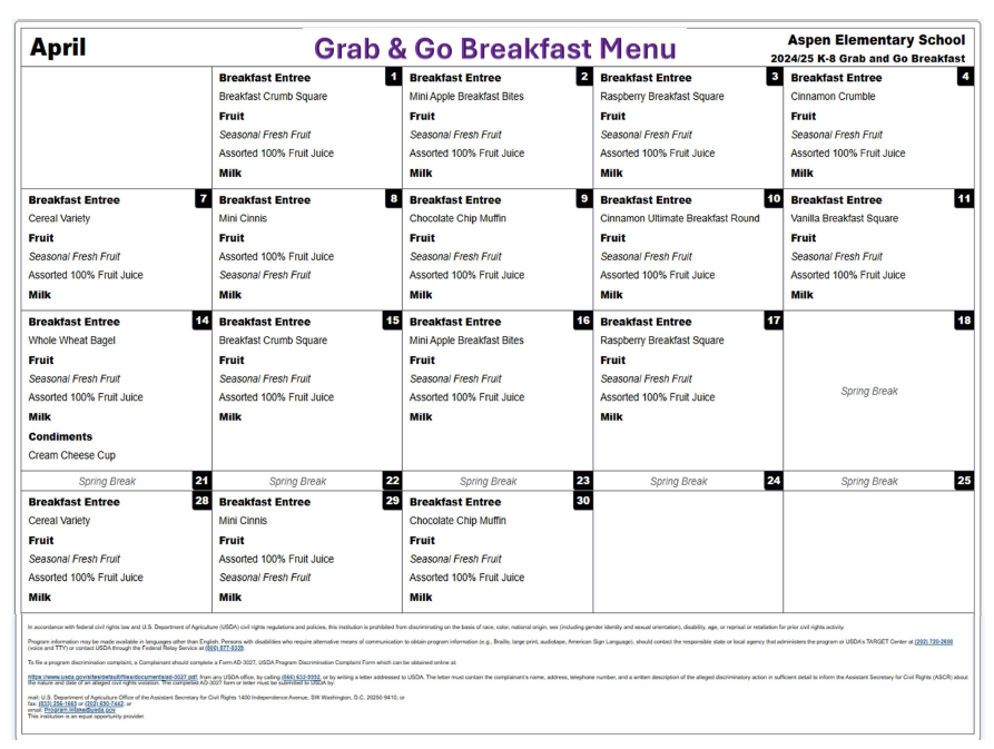 October Breakfast Menu